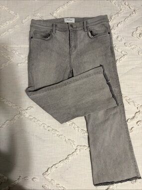 Current/Elliott Gray Straight-Leg Jeans with Raw Hem